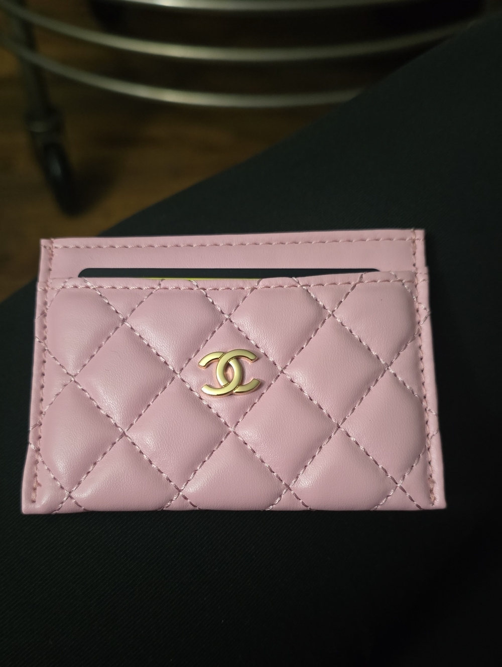 Sleek Street Designer Quilted Soft Dreamy Pink Card Holder w/Gold Logo